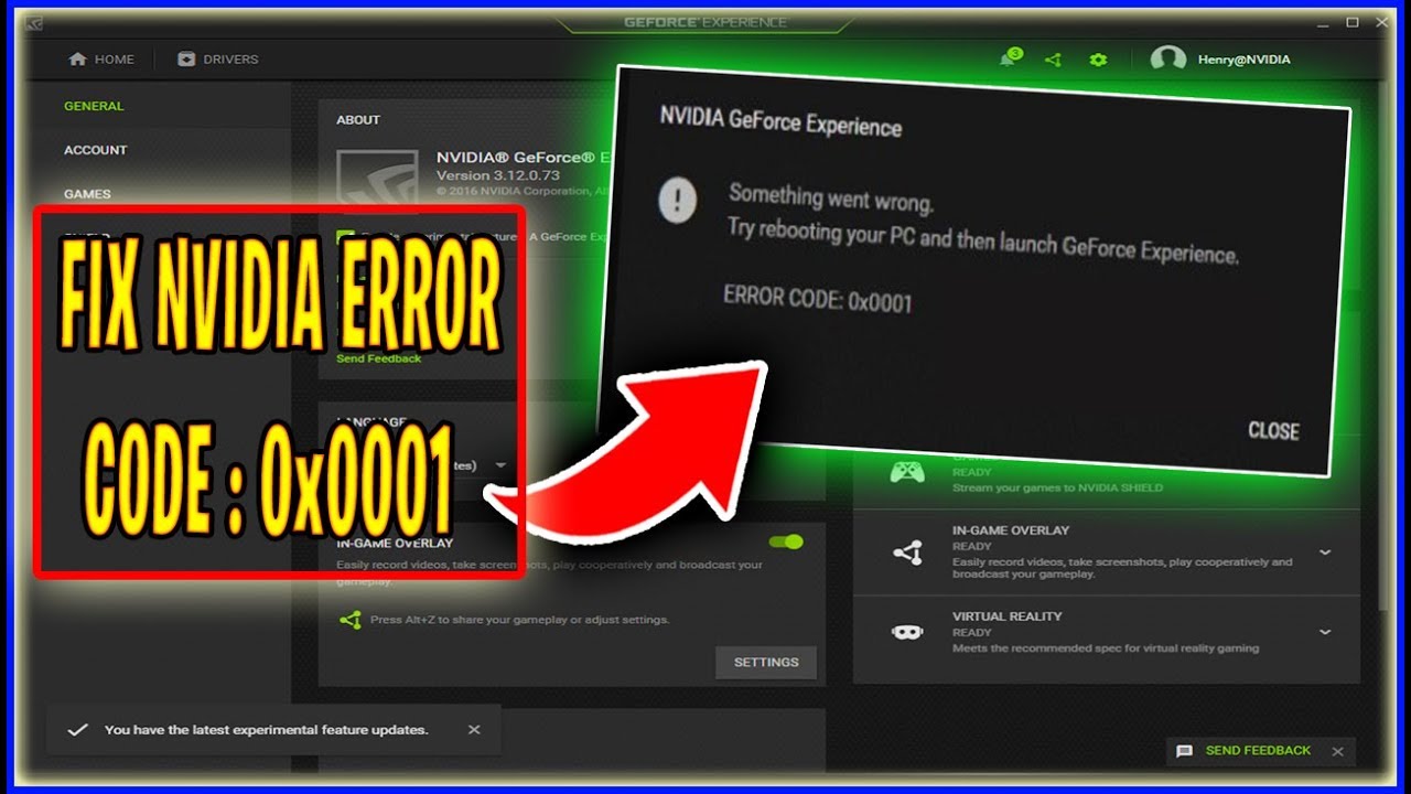 Fix GeForce Experience Error ERROR CODE: 0x0001 on Windows 10