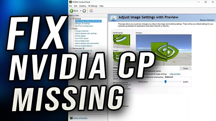 nvidia control panel missing
