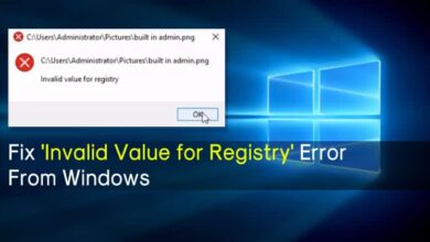 invalid value for registry