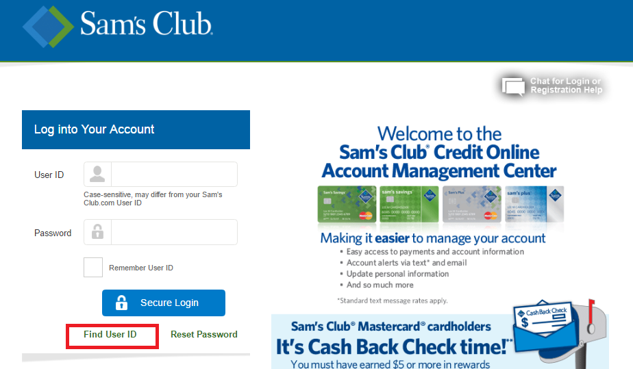 sam's club credit card login