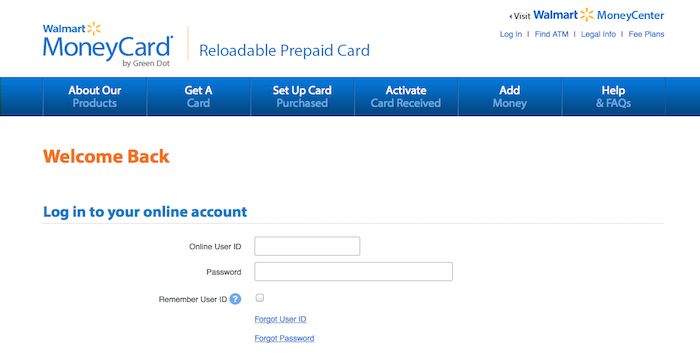 walmart card login