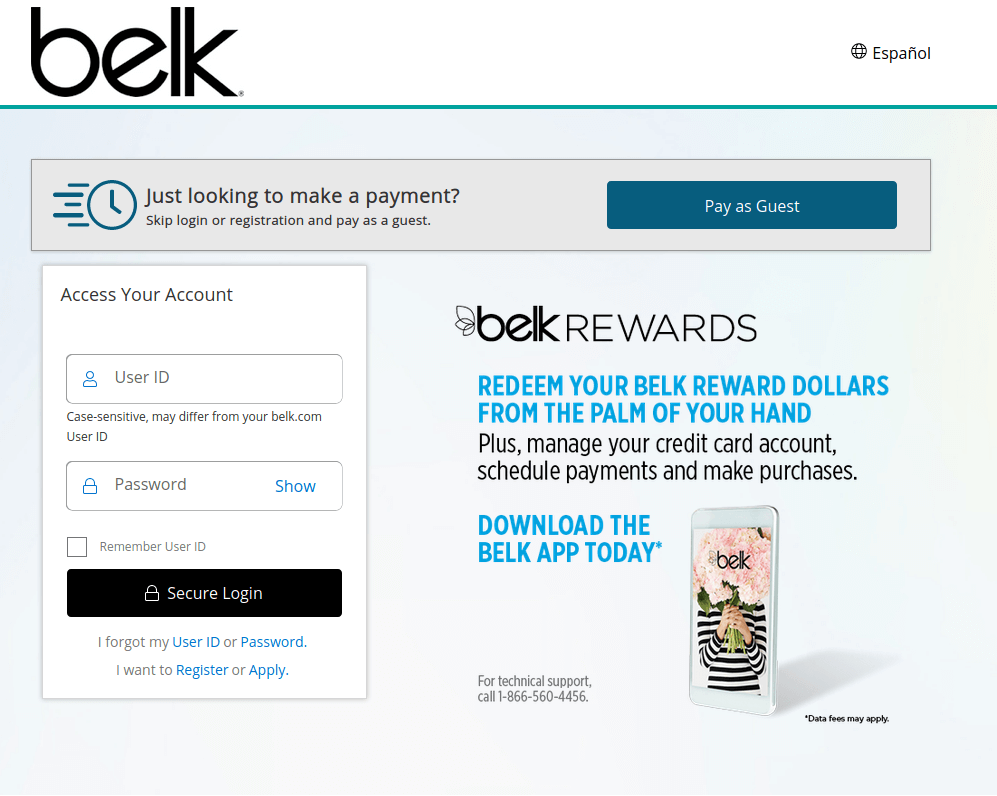 belks credit card login