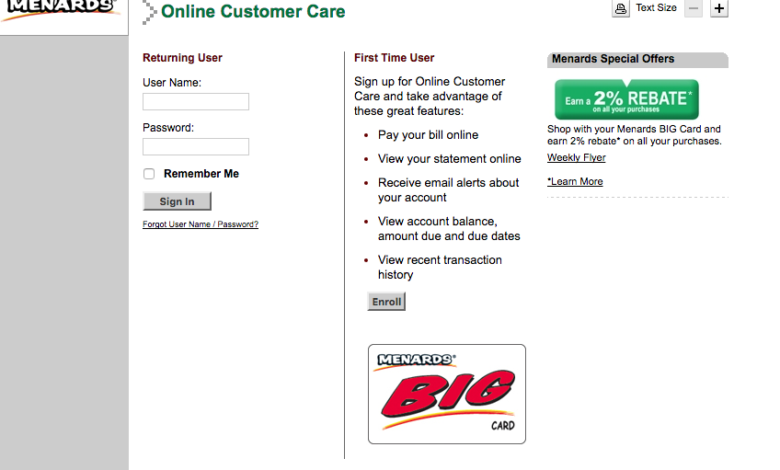 menards big card login