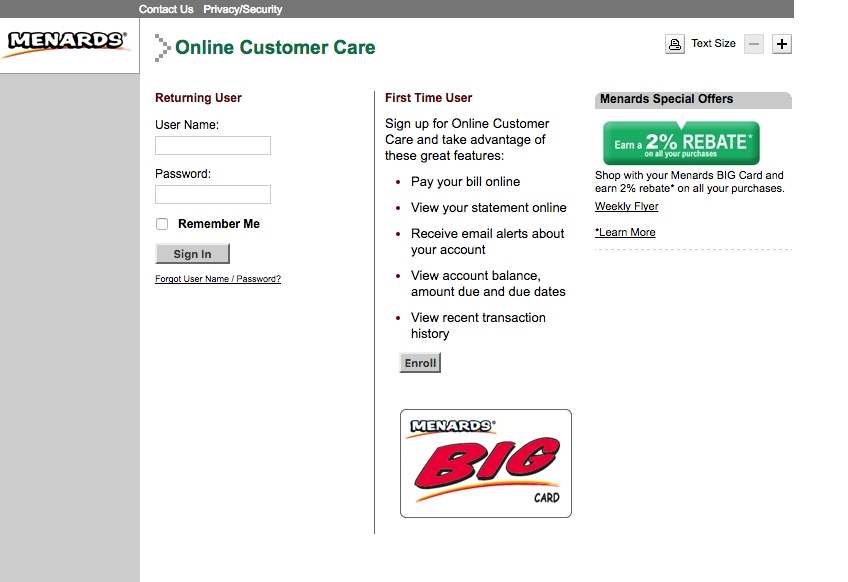 menards big card login