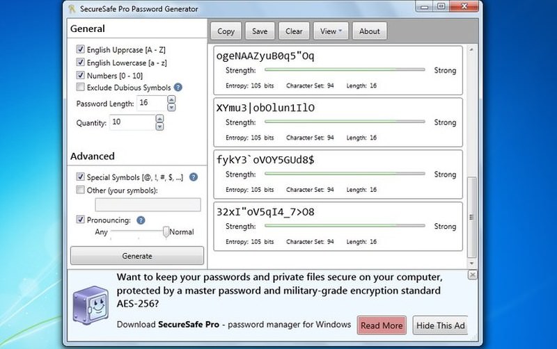 SecureSafe pro password generator
