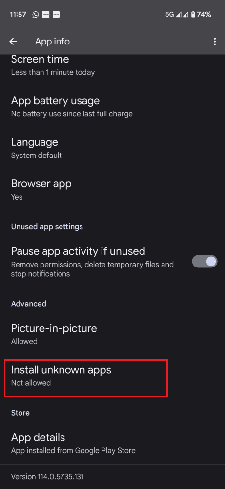 Click Install unknown apps and enable the Allow from this source option