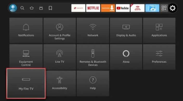 Move to the Settings menu and select the My Fire TV option